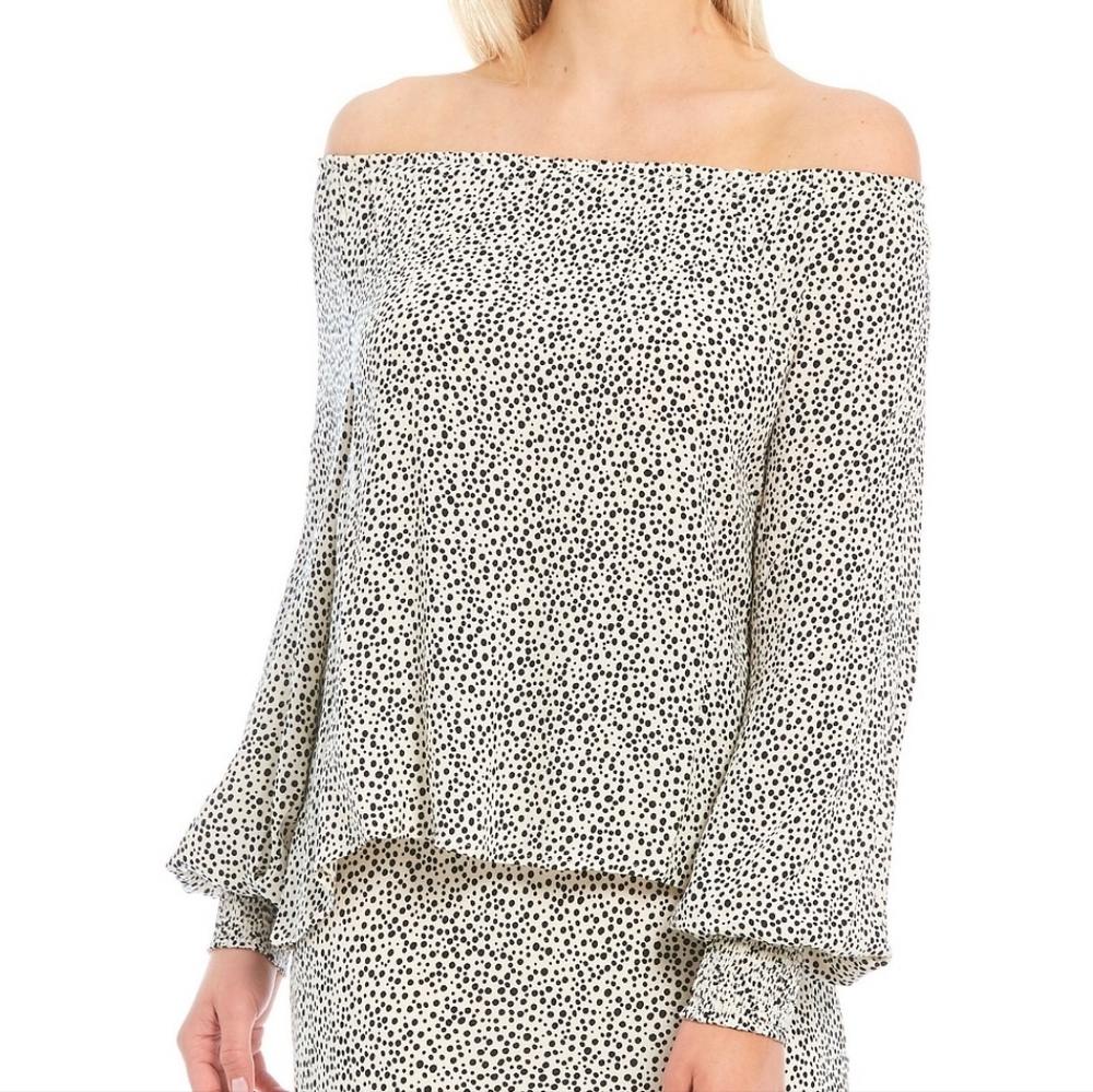 Sanctuary Cream & Black Spotted Off-The-Shoulder Top - Picture 2 of 11